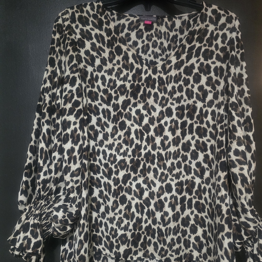 Vince Camuto Animal Print Blouse - Black and Brown